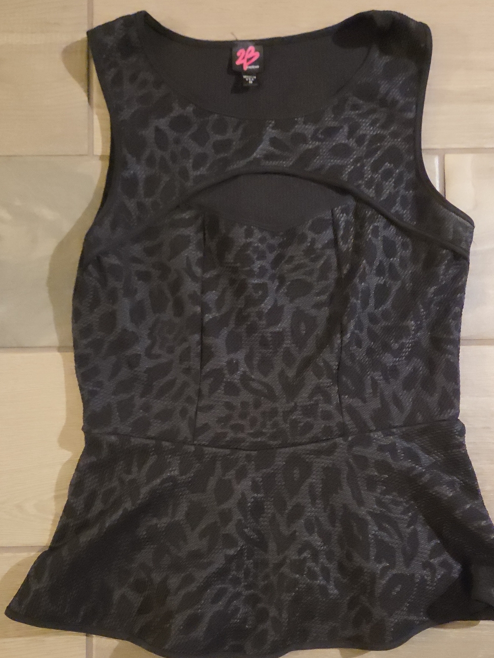 bebe Y2K Black Animal-Print Peplum Tank